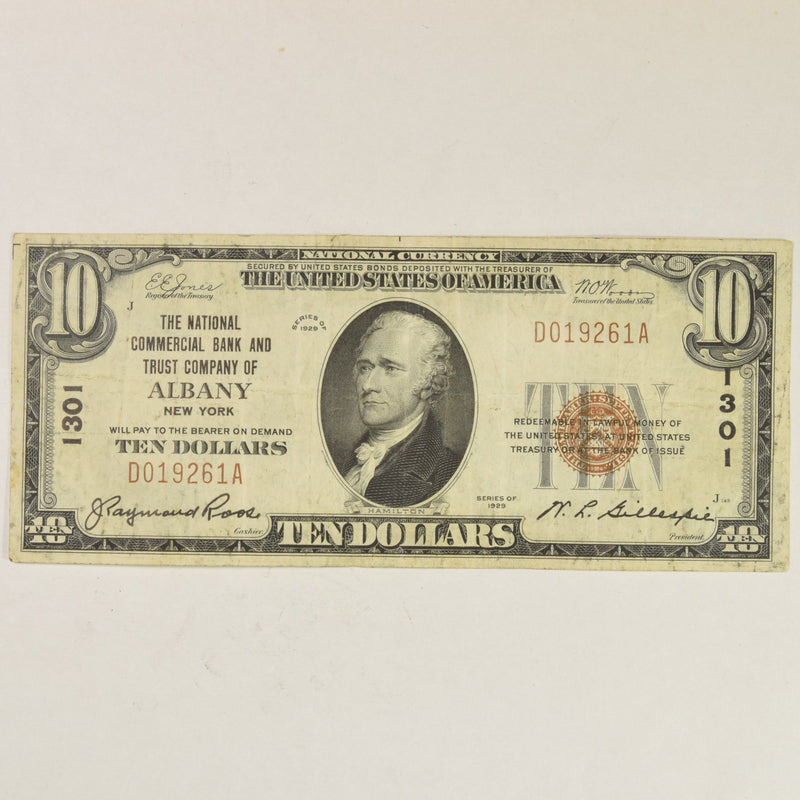 New York $10.00 1929 Type 1 The National Commercial Bank and Trust Company Albany, NY CH