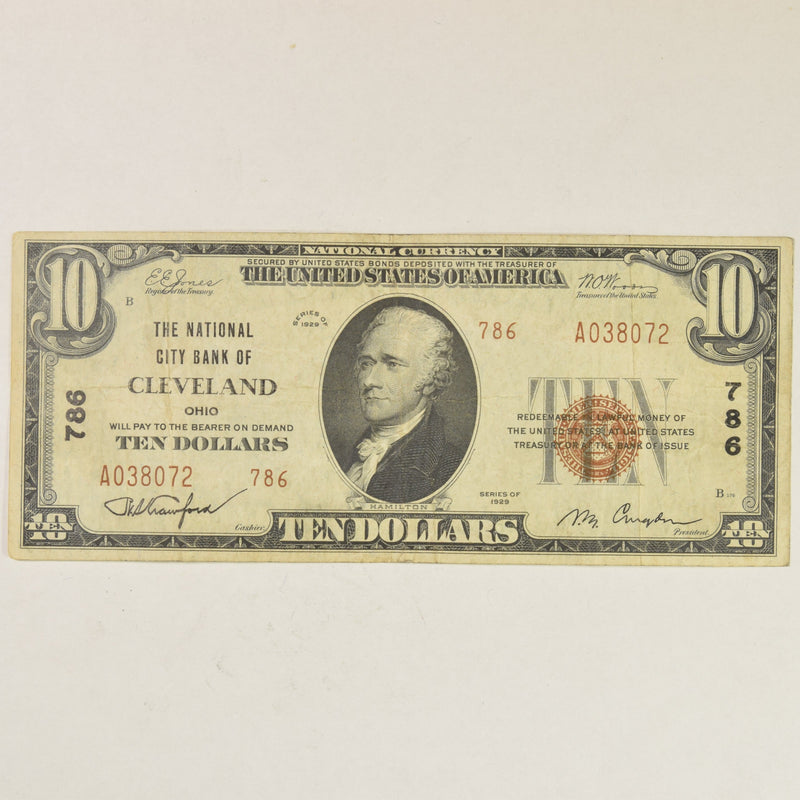 Ohio $10.00 1929 Type 2 The National City Bank of Cleveland, OH CH