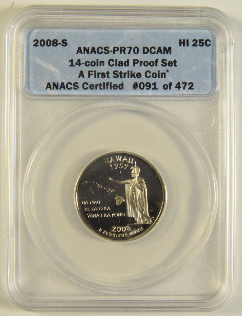 2008-S Hawaii State Quarter ANACS PR-70 DCAM First Strike