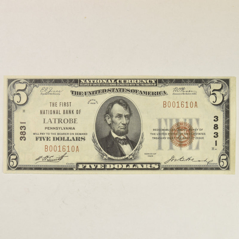 Pennsylvania $5.00 1929 The First National Bank of Latrobe, PA Type 1 CH