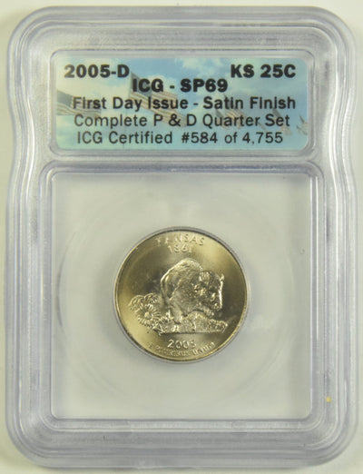 2005-D Kansas State Quarter ICG SP-69 First Day of Issue Satin Finish