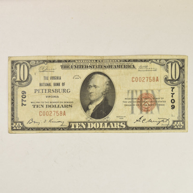 Virginia $10.00 1929 Type 1 The Virginia National Bank of Petersburg, VA CH