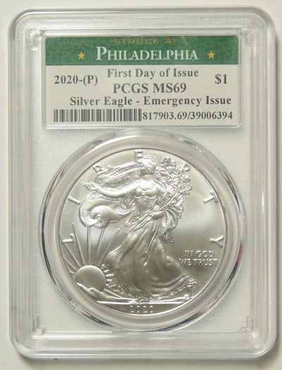 2020- (P) Silver Eagle PCGS MS-69 Emergency Issue Struck at Philadelphia Mint