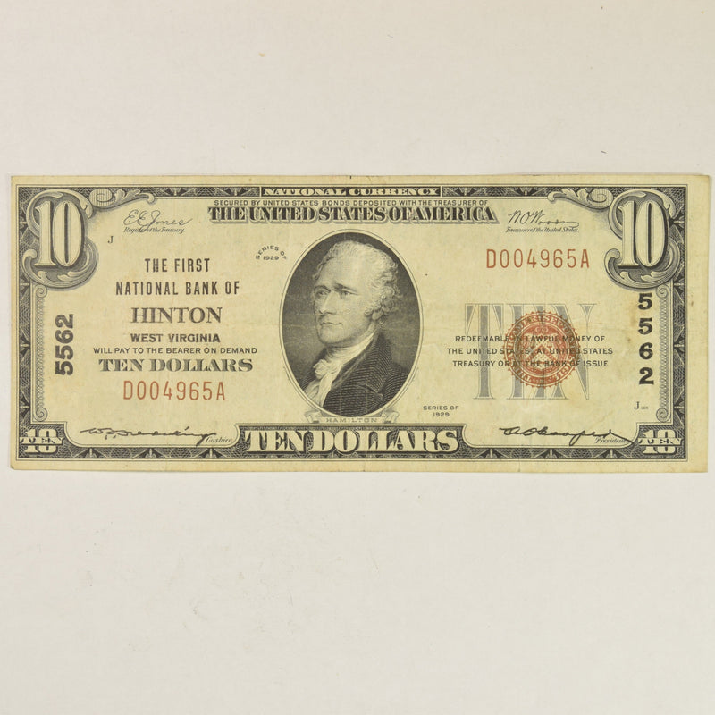 West Virginia $10.00 1929 Type 1 The First National Bank of Hinton, WV CH