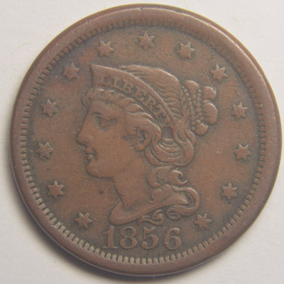 1856 Upright 5 Braided Hair Large Cent Extremely Fine