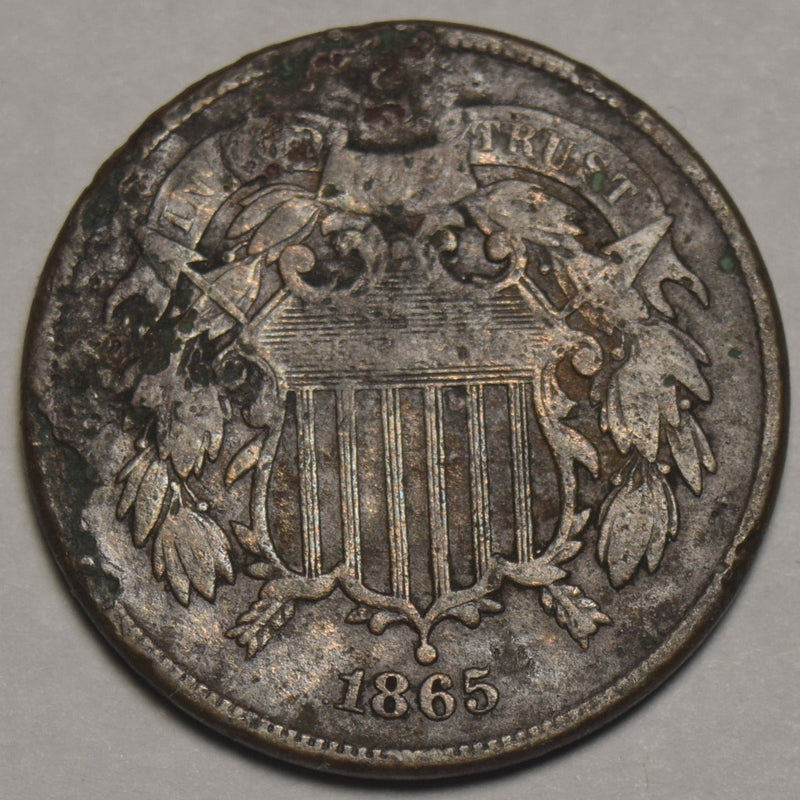 1865 Two Cent Piece VF badly corroded