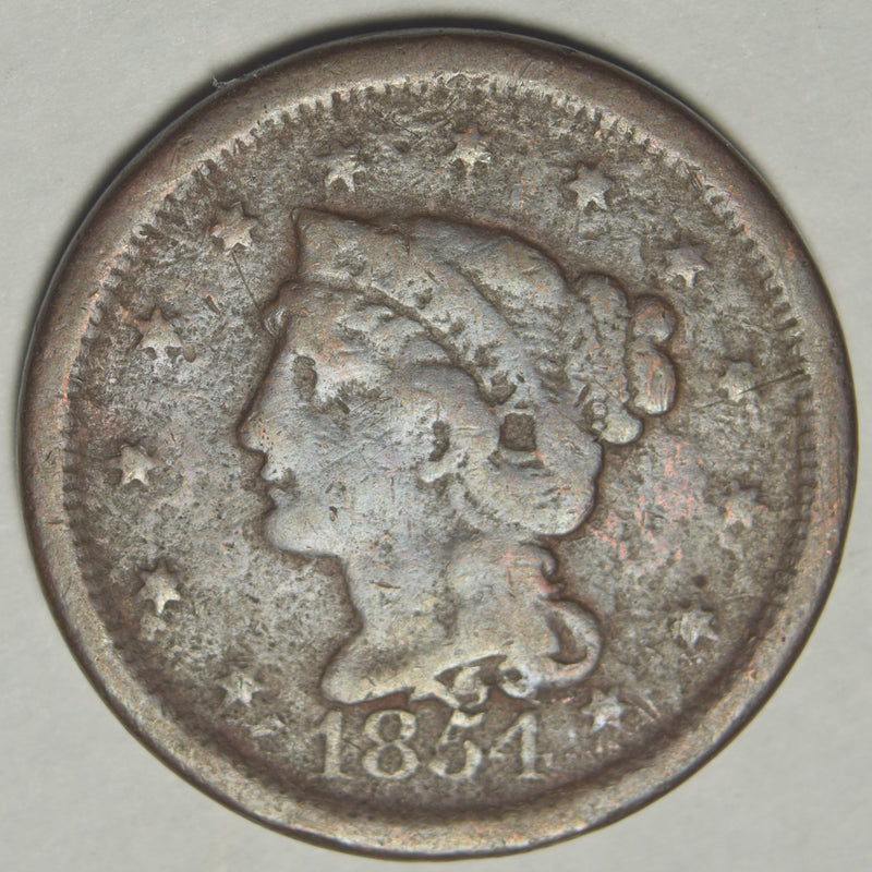 1854 Braided Hair Large Cent . . . . VG rough