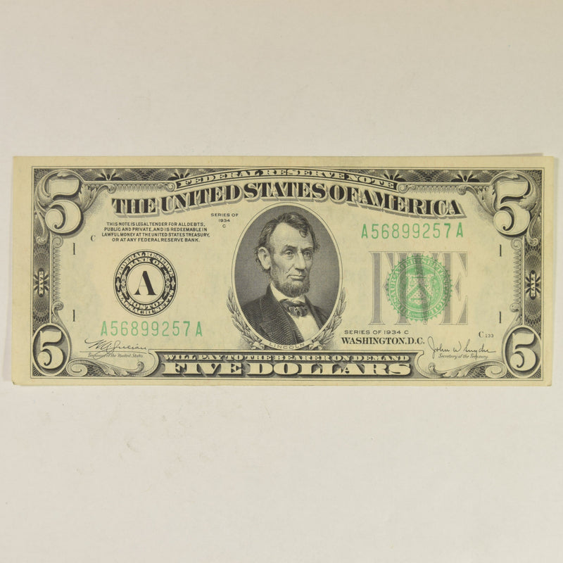 $5.00 1934 C Federal Reserve Note . . . . Gem Crisp Uncirculated