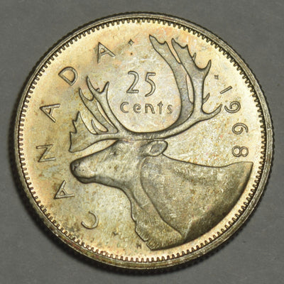 1968 Canadian Quarter Choice BU Toned