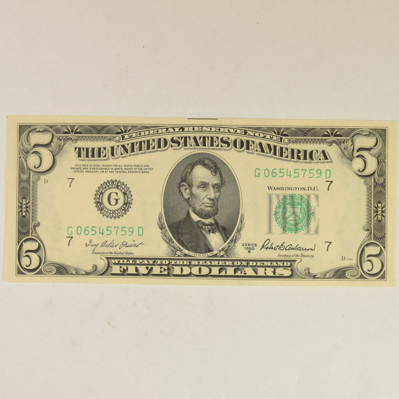 $5.00 1950 B Federal Reserve Note . . . . Gem Crisp Uncirculated