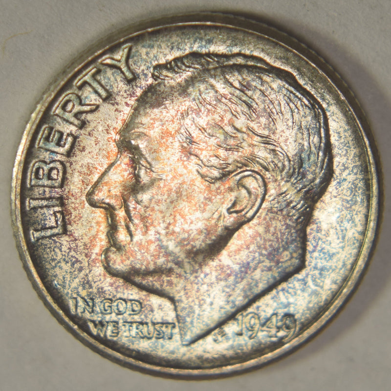 1949 Roosevelt Dime Gem BU Full Split Bands Toned