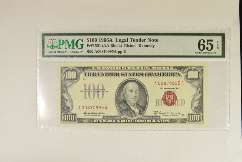 $100.00 1966 A United States Note . . . . PMG Gem-65