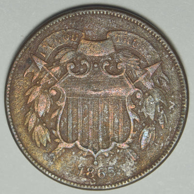 1865 Two Cent Piece VF surface issues