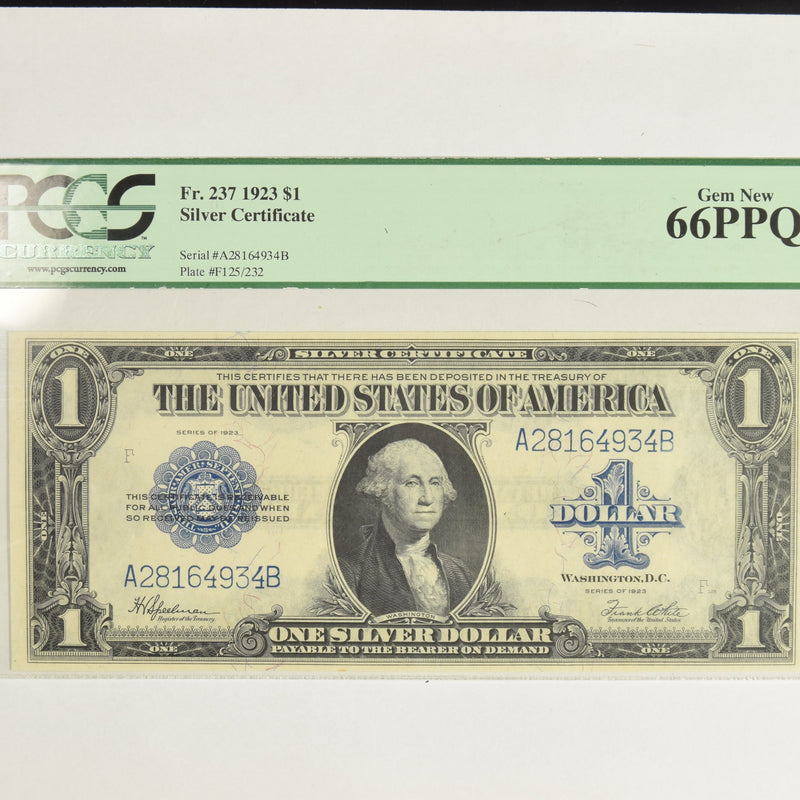 $1.00 1923 Silver Certificate Fr. 237 . . . . PCGS Gem New-66 PPQ