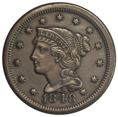 1848 Braided Hair Large Cent . . . . Choice About Uncirculated
