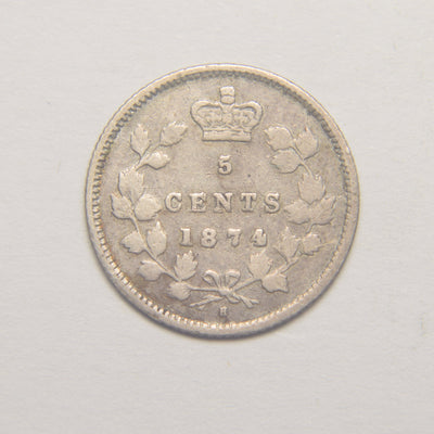 1874-H Crosslet 4 Canadian 5 Cents Fine