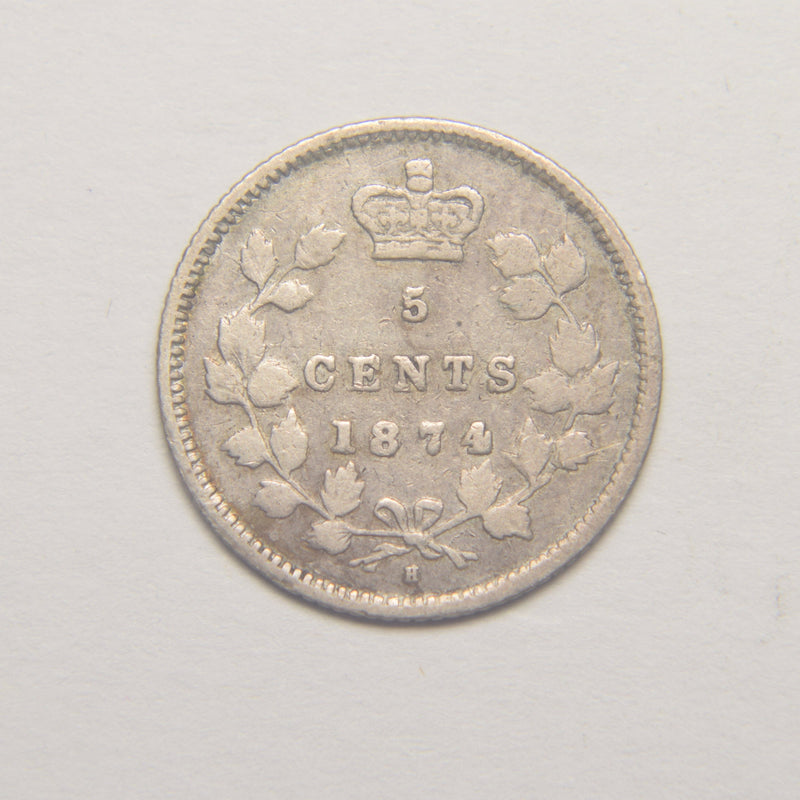 1874-H Crosslet 4 Canadian 5 Cents Fine