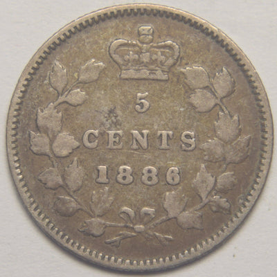 1886 Small 6 Canadian 5 Cents Very Fine