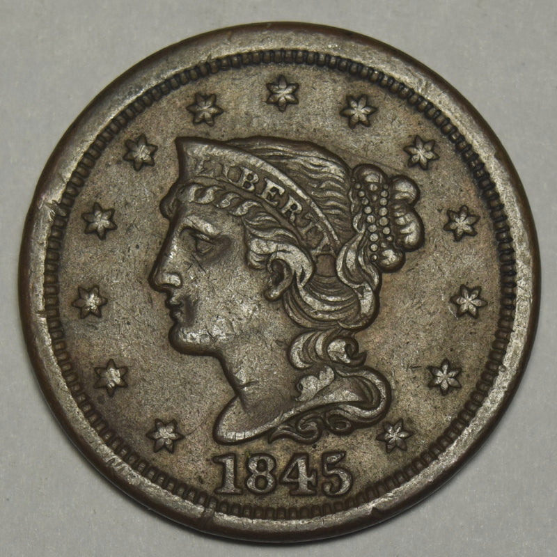 1845 Braided Hair Large Cent . . . . Choice About Uncirculated