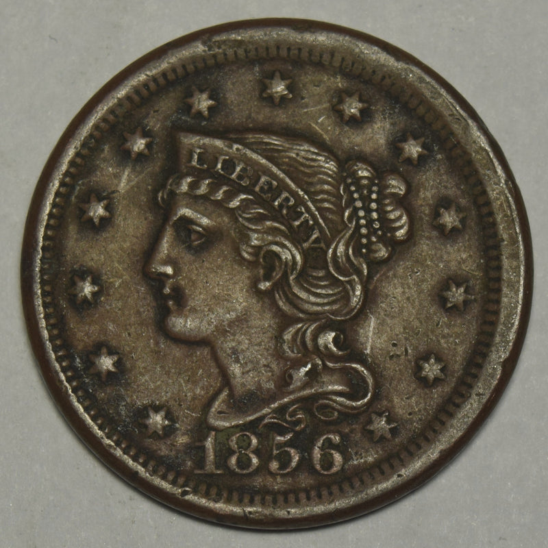 1856 Upright 6 Braided Hair Large Cent . . . . Extremely Fine