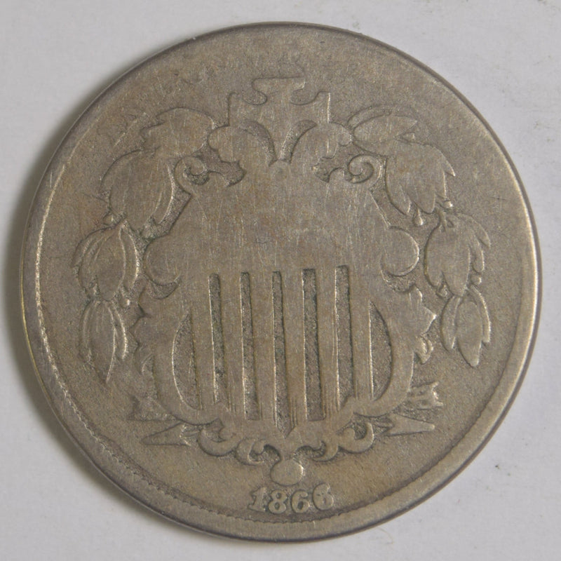 1866 Rays Shield Nickel . . . . Good