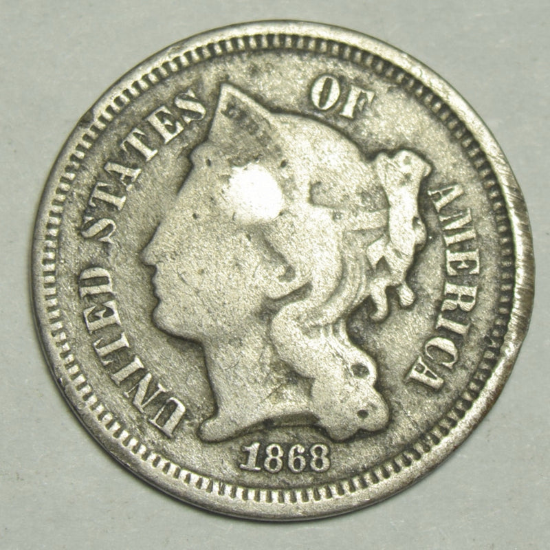 1868 Nickel Three Cent Piece . . . . VF deep hits