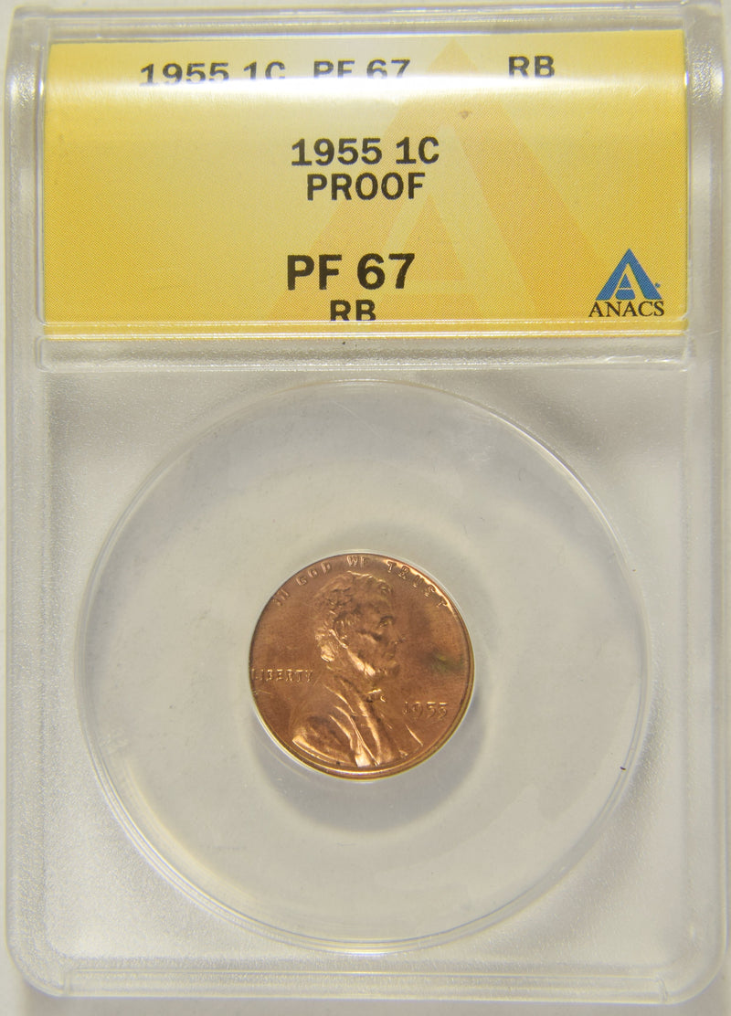 1955 Lincoln Cent ANACS PF-67 RB