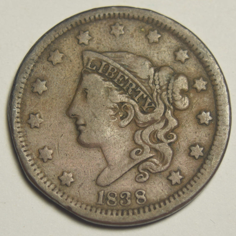1838 Coronet Head Large Cent Very Fine