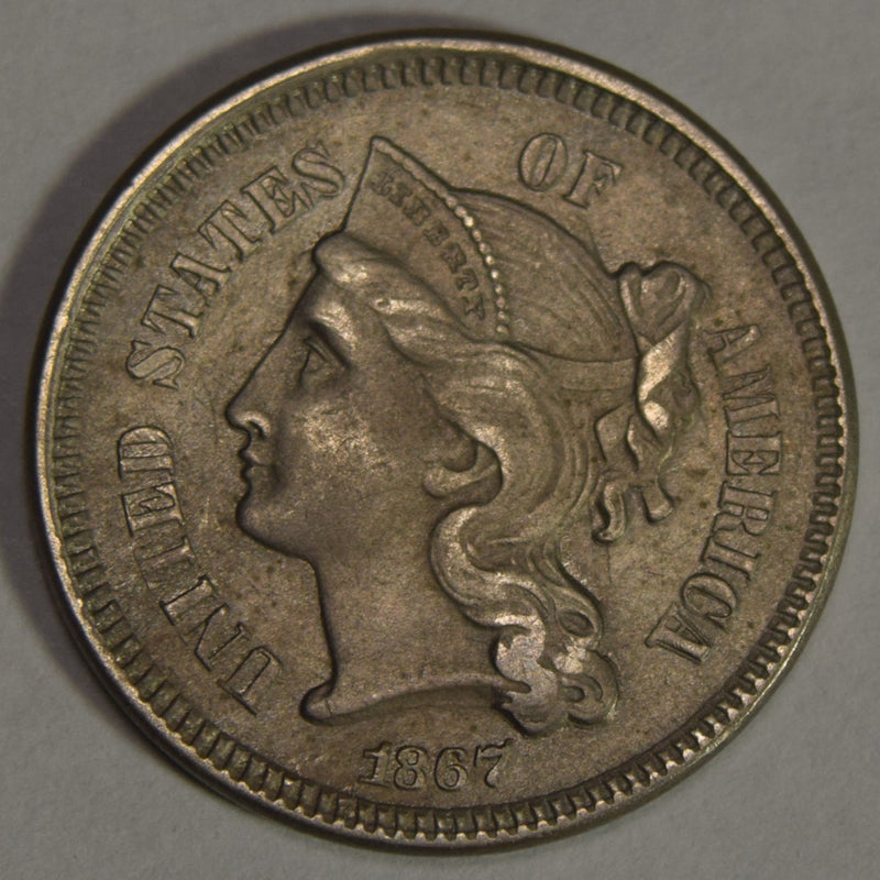 1867 Nickel Three Cent Piece . . . . Choice Brilliant Uncirculated