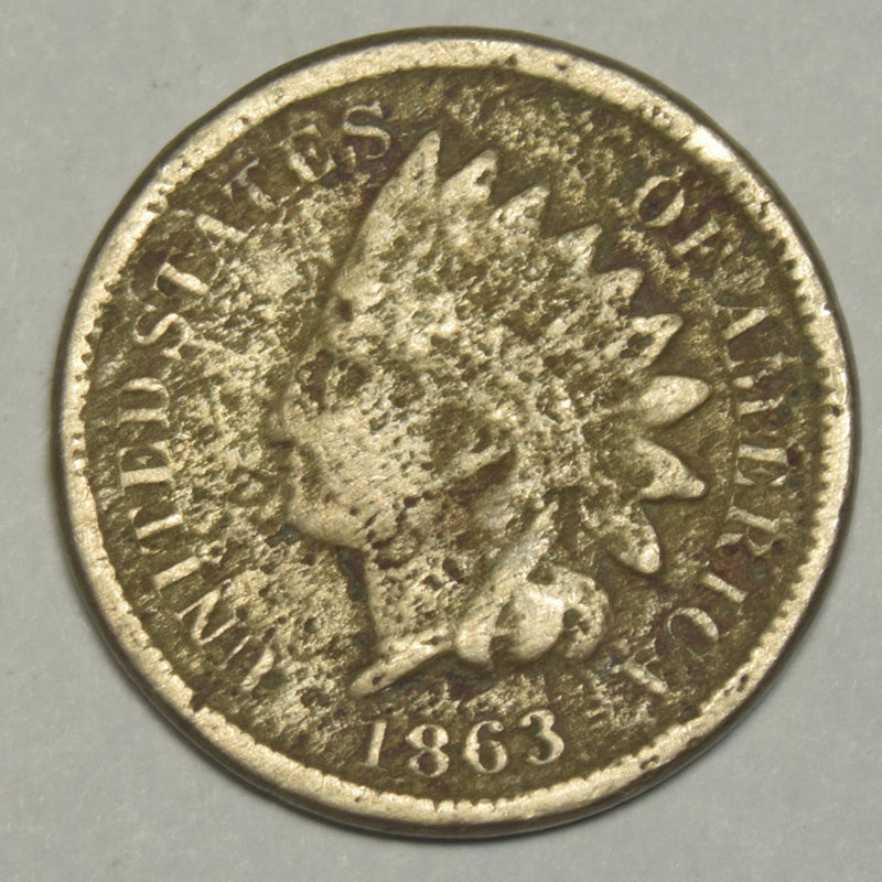 1863 Copper-Nickel Indian Cent . . . . Fine corrosion