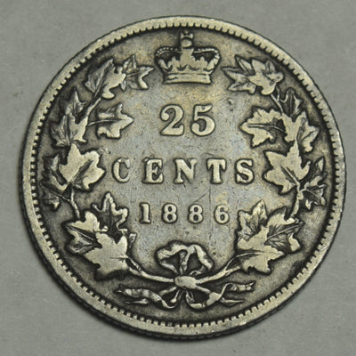 1886 Long Ends Canadian Quarter Fine/VF