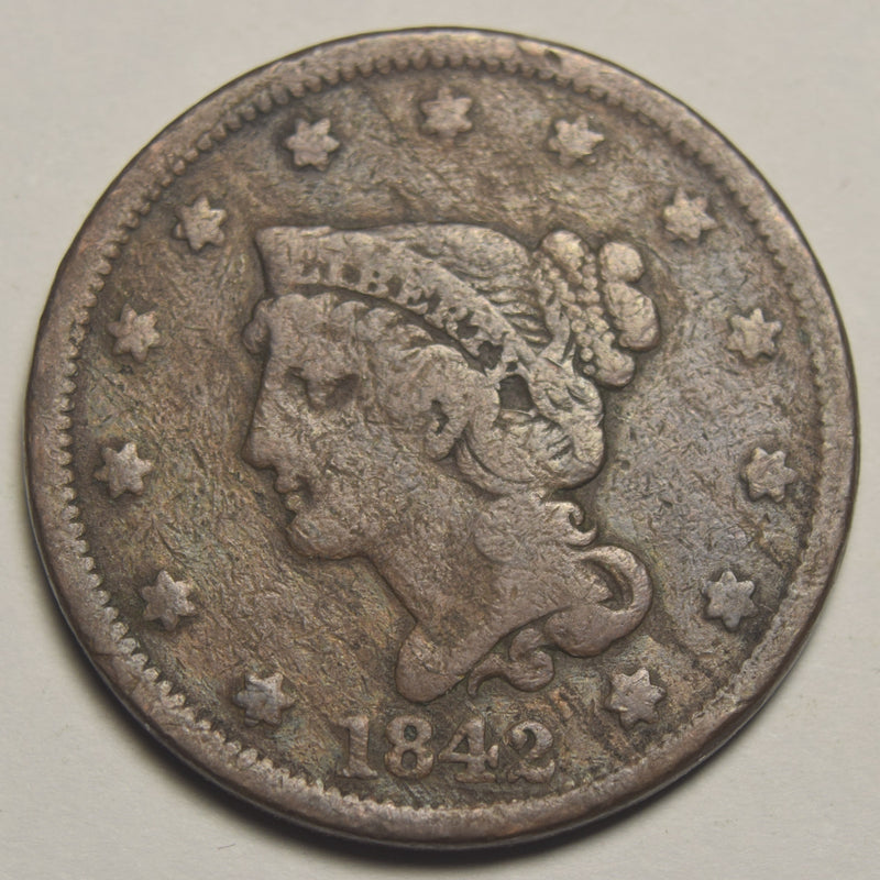 1842 Large Date Braided Hair Large Cent . . . . Fine/VF