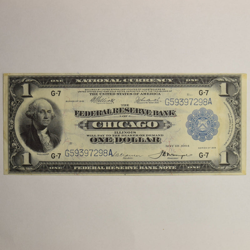 $1.00 1918 Federal Reserve Bank Chicago Fr. 729 Choice About Uncirculated