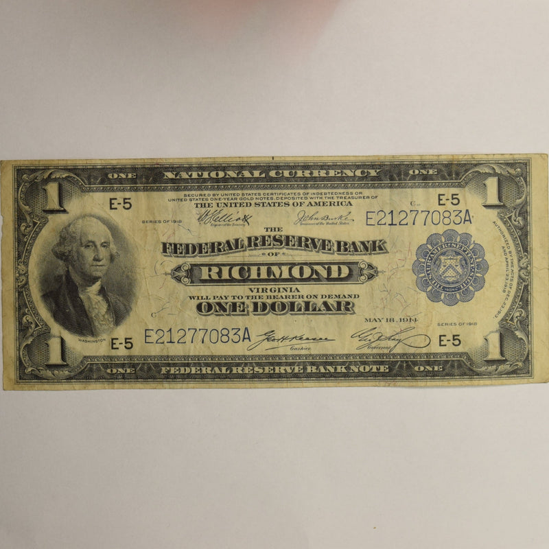 $1.00 1918 Federal Reserve Bank Richmond  Very Fine