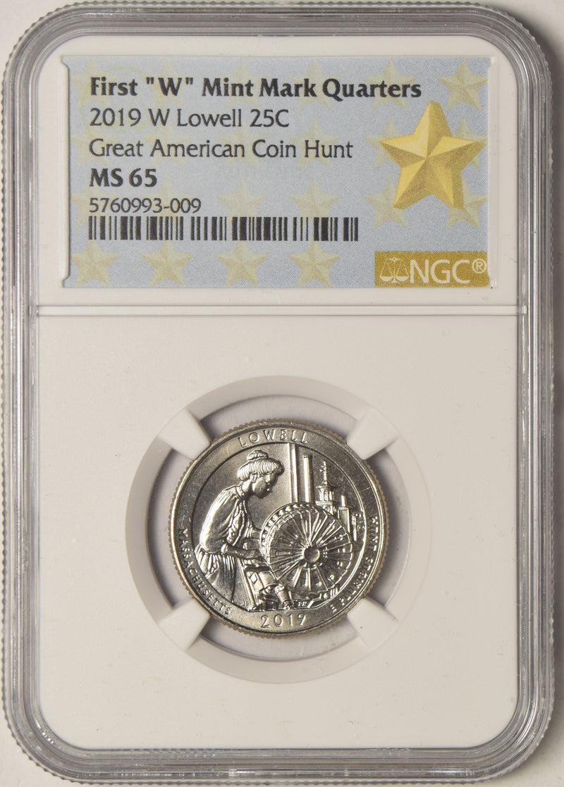 2019-W Lowell National Park, MA Quarter . . . . NGC MS-65 First -W- Mint Mark Quarters Great American Coin Hunt