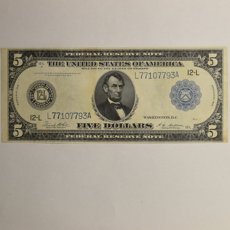 $5.00 1914 Federal Reserve Note St. Louis Fr. 891A XF/AU