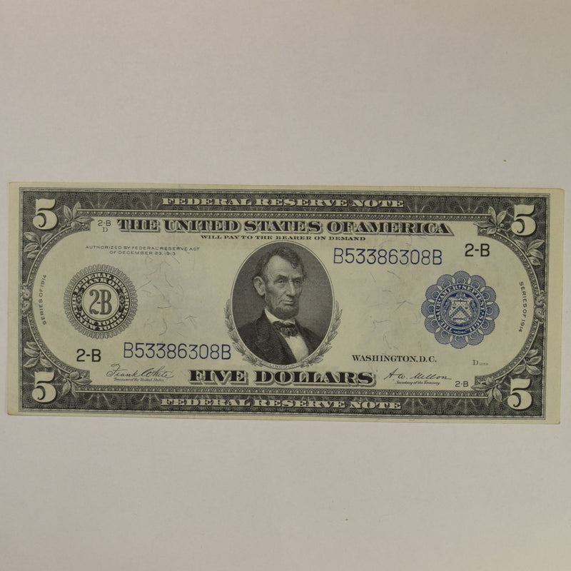 $5.00 1914 Federal Reserve Note New York FR. 851 Gem Crisp Uncirculated
