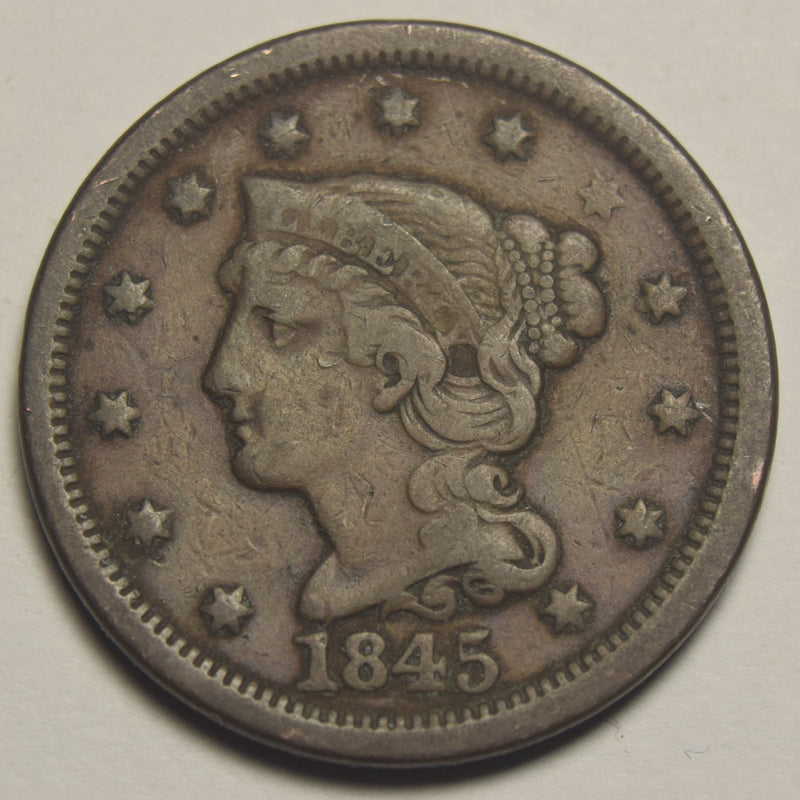 1845 Braided Hair Large Cent . . . . VF/XF