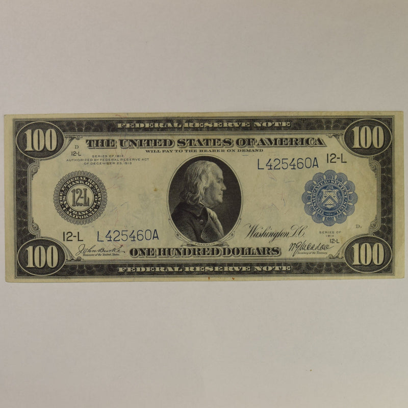$100.00 1914 Federal Reserve Note San Francisco FR. 1128 Choice About Uncirculated
