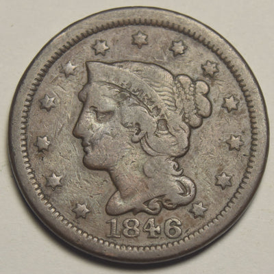 1846 Tall Date Braided Hair Large Cent Very Fine