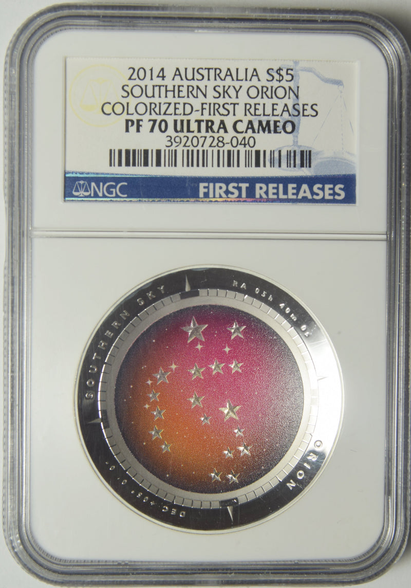 2014 Australia $5.00 Silver NGC PF-70 Ultra Cameo Southern Sky Orion Colorized First Releases