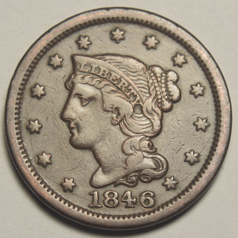 1846 Small Date Braided Hair Large Cent . . . . Choice About Uncirculated