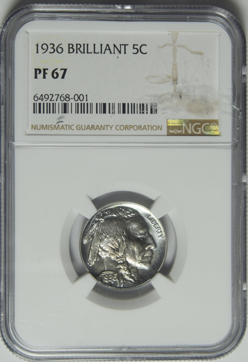 1936 Brilliant Buffalo Nickel NGC PF-67