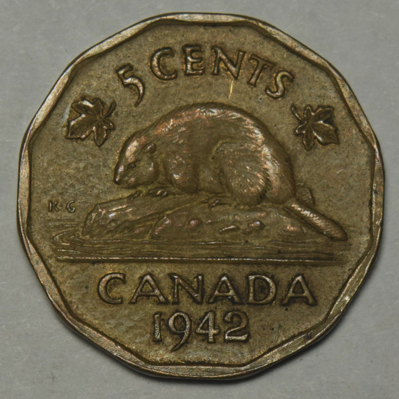 1942 Canadian 5 Cents . . . . Choice About Uncirculated