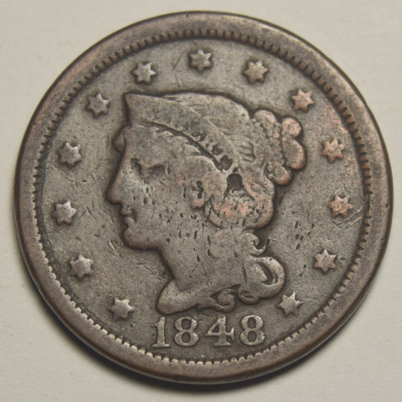 1848 Braided Hair Large Cent Very Good