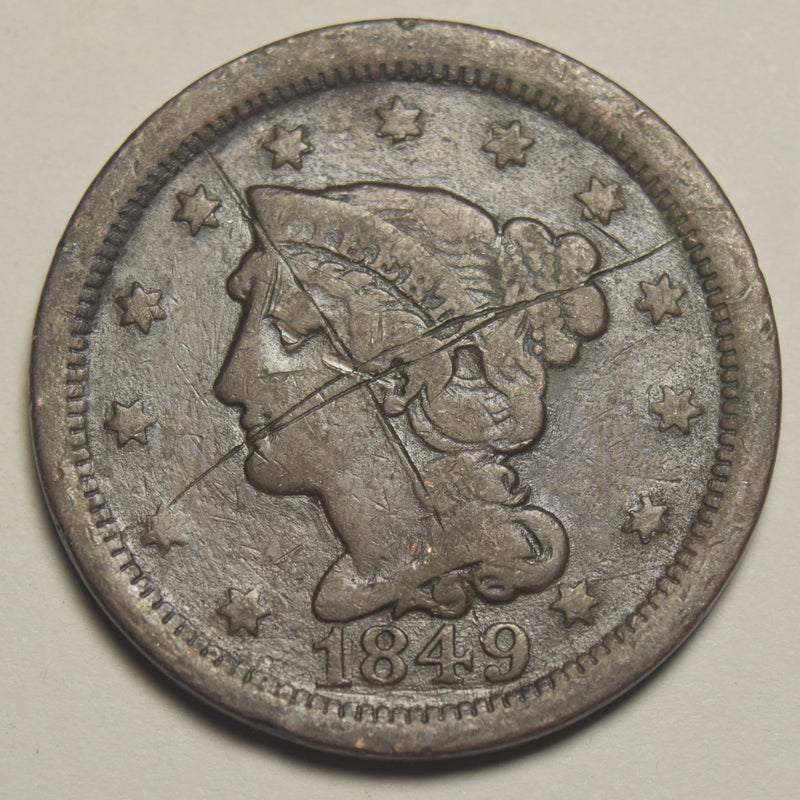 1849 Braided Hair Large Cent . . . . VG scratches