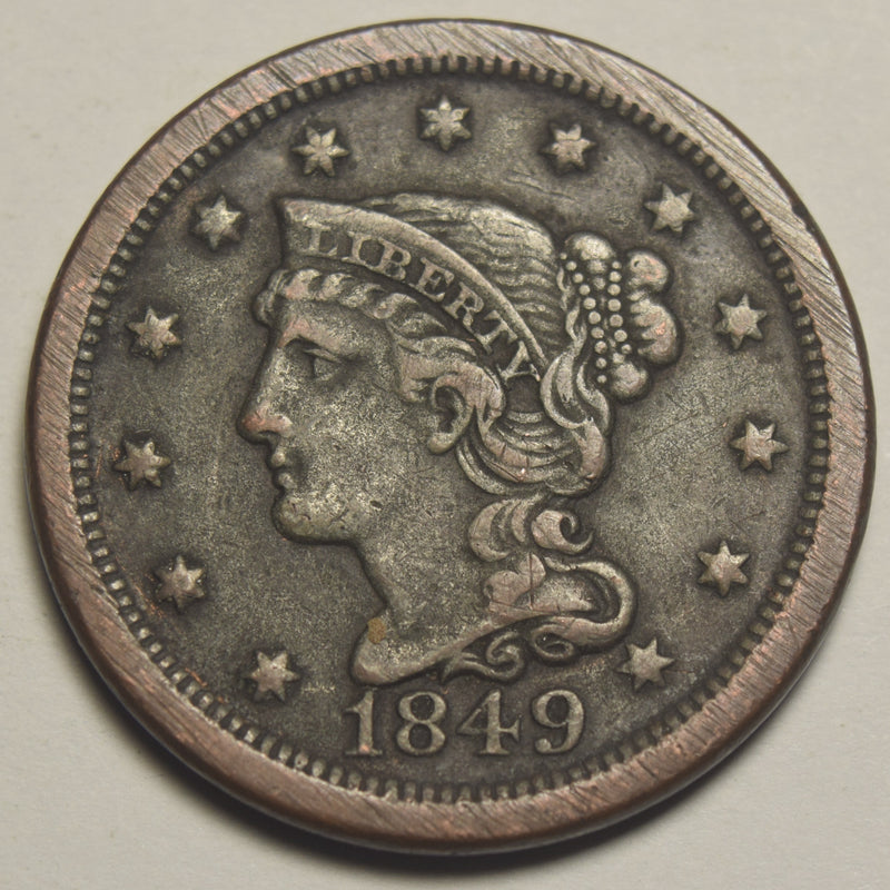 1849 Braided Hair Large Cent . . . . VF/XF