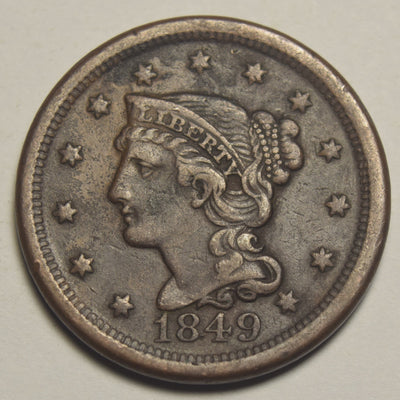 1849 Braided Hair Large Cent Choice About Uncirculated