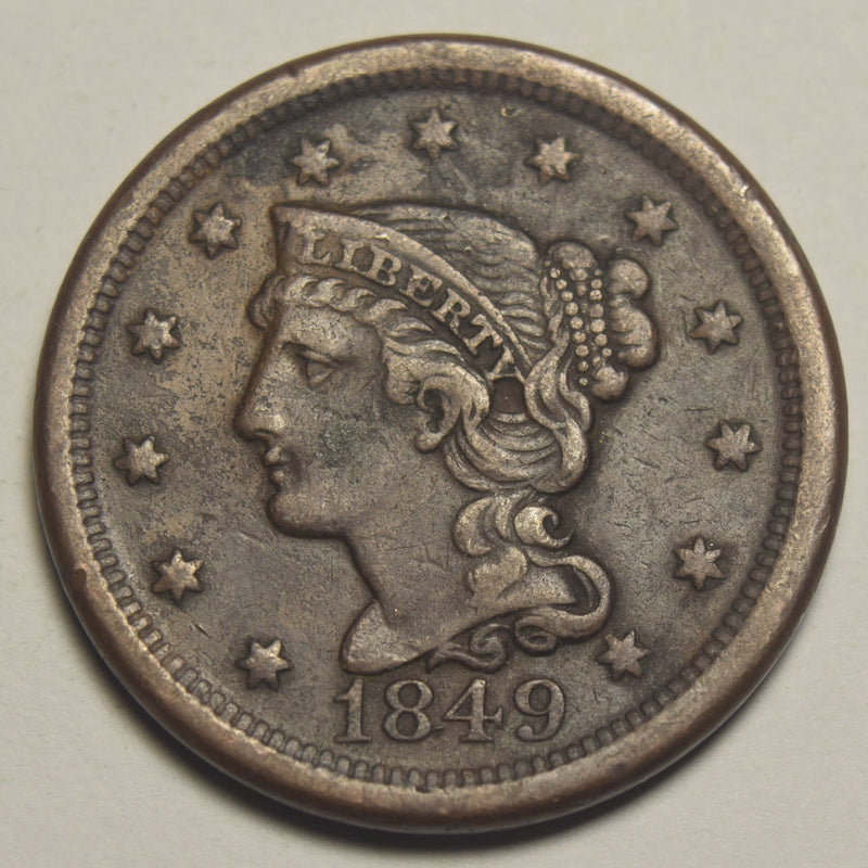 1849 Braided Hair Large Cent . . . . Choice About Uncirculated