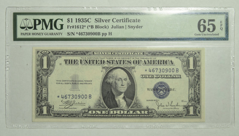 $1.00 1935 C Silver Certificate . . . . PMG Gem Unc-65 EPQ